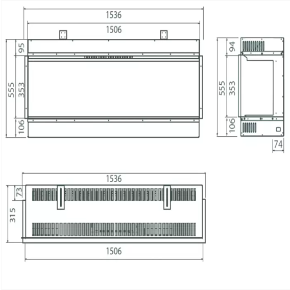 dimensioni inserto elettrico ultra HD E1500 CF british fires
