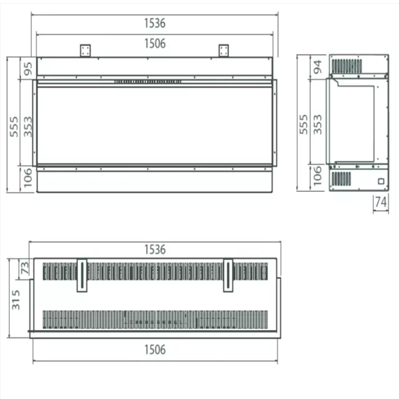 dimensioni inserto elettrico ultra HD E1500 PLUS british fires