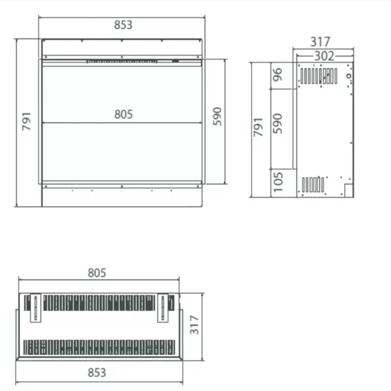 dimensioni inserto elettrico ultra HD E800 GF british fires