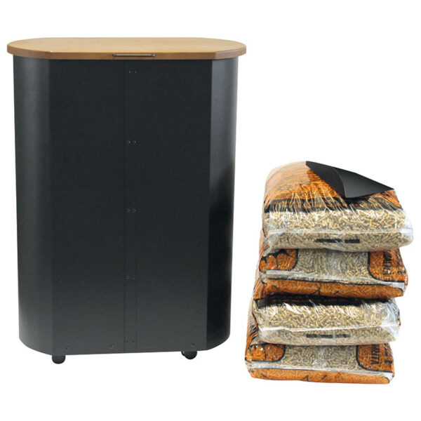 portapellet con coperchio in legno Serie Nero Comex Production